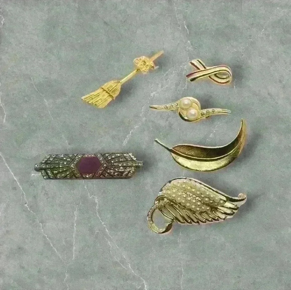 Vintage Gold-toned brooches pins bundle of 6 - Picture 3 of 12